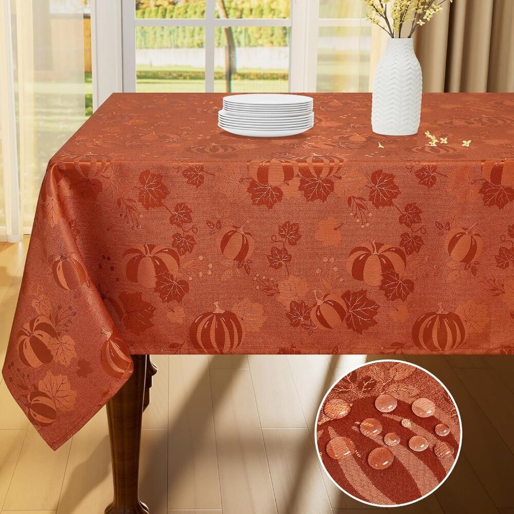 Rectangle Thanksgiving Tablecloth, 60x84 Inch Fall Waterproof Damask Table Cloth